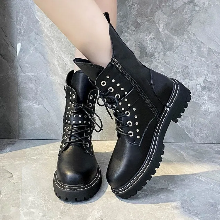 2022 New Winter British Style Women Boots Side Zipper Shallow Anti-skid Botas