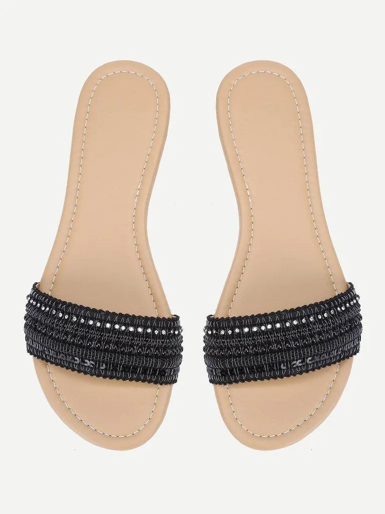 Beaded Detail Slide Sandals