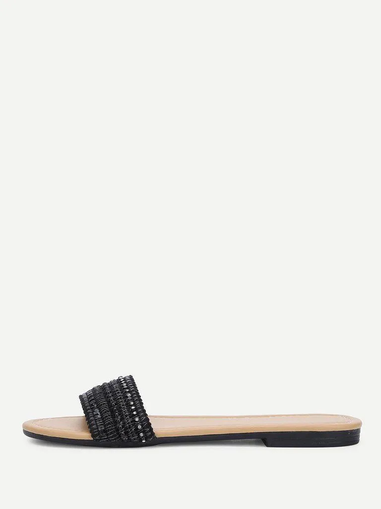 Beaded Detail Slide Sandals