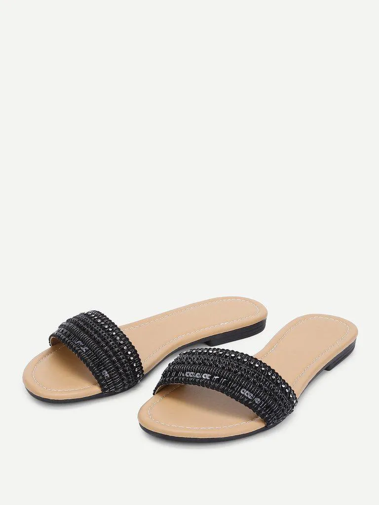 Beaded Detail Slide Sandals