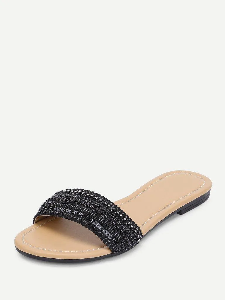 Beaded Detail Slide Sandals
