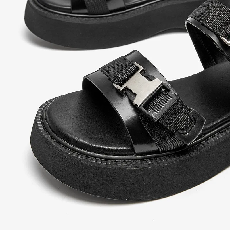 BeauToday Platform Sandals for Women with Buckle Detail