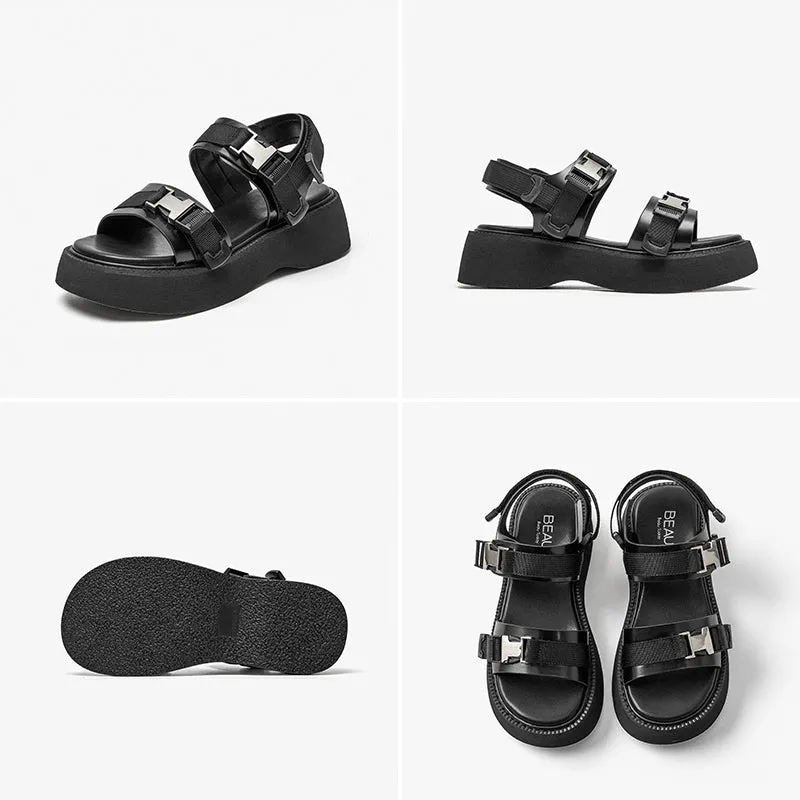 BeauToday Platform Sandals for Women with Buckle Detail