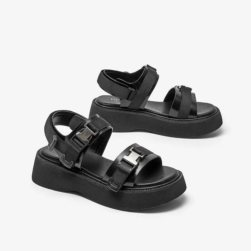 BeauToday Platform Sandals for Women with Buckle Detail