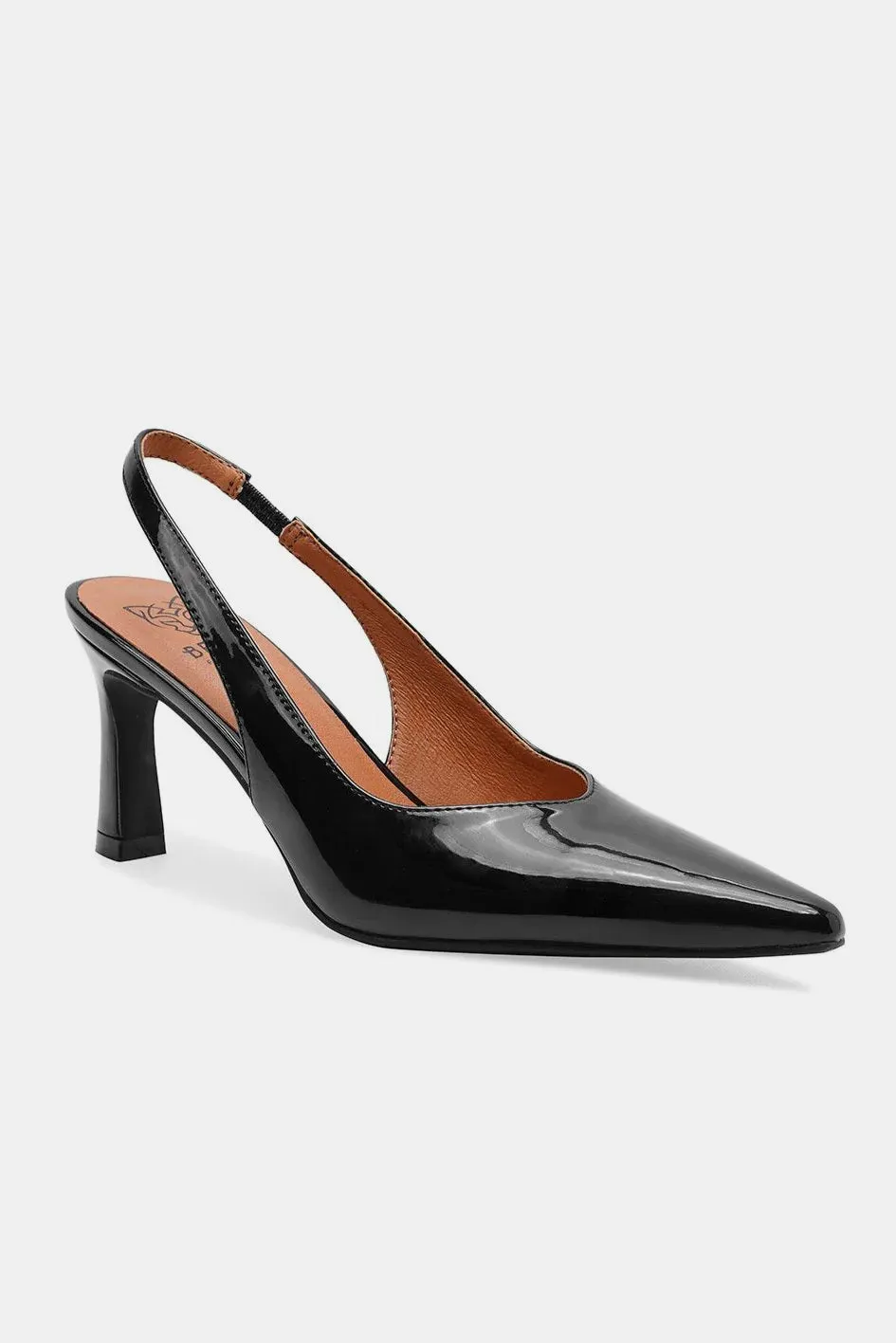Black Faux Leather Point Toe Slingback Pumps