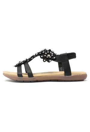 Black Flower Detail Sandal