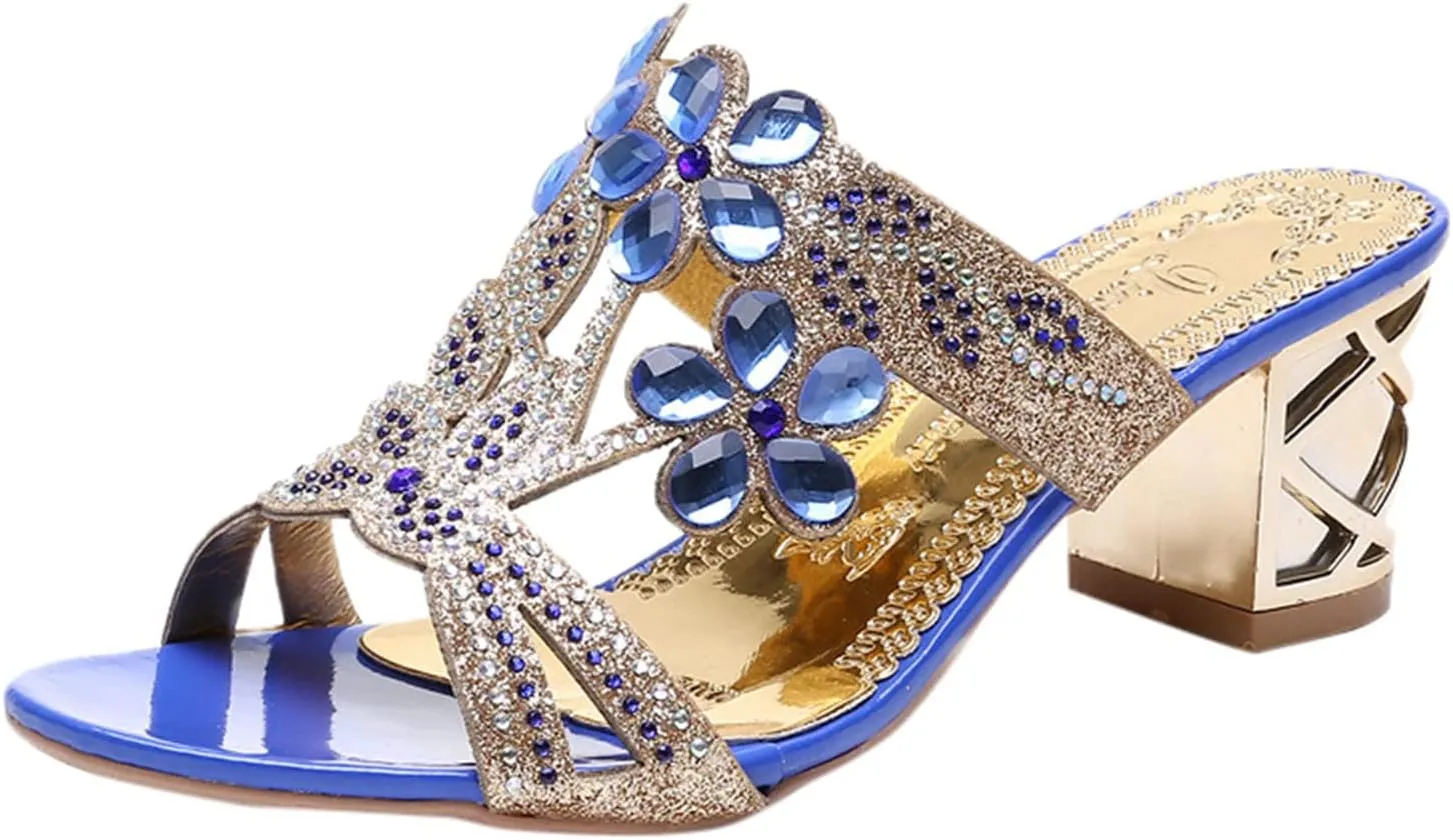 Block Heeled Sandals Women's Summer Sandals Open Toe Slippers Mid Heels Party Dress Wedding Prom Shoes