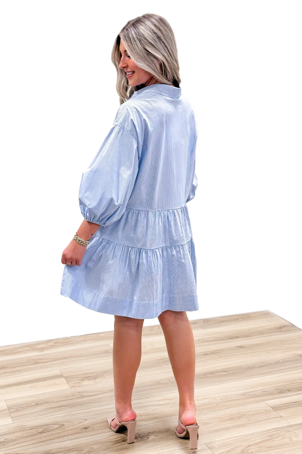 Boat Days Ahead Striped Tiered Dress - Blue/White
