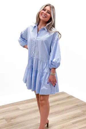 Boat Days Ahead Striped Tiered Dress - Blue/White