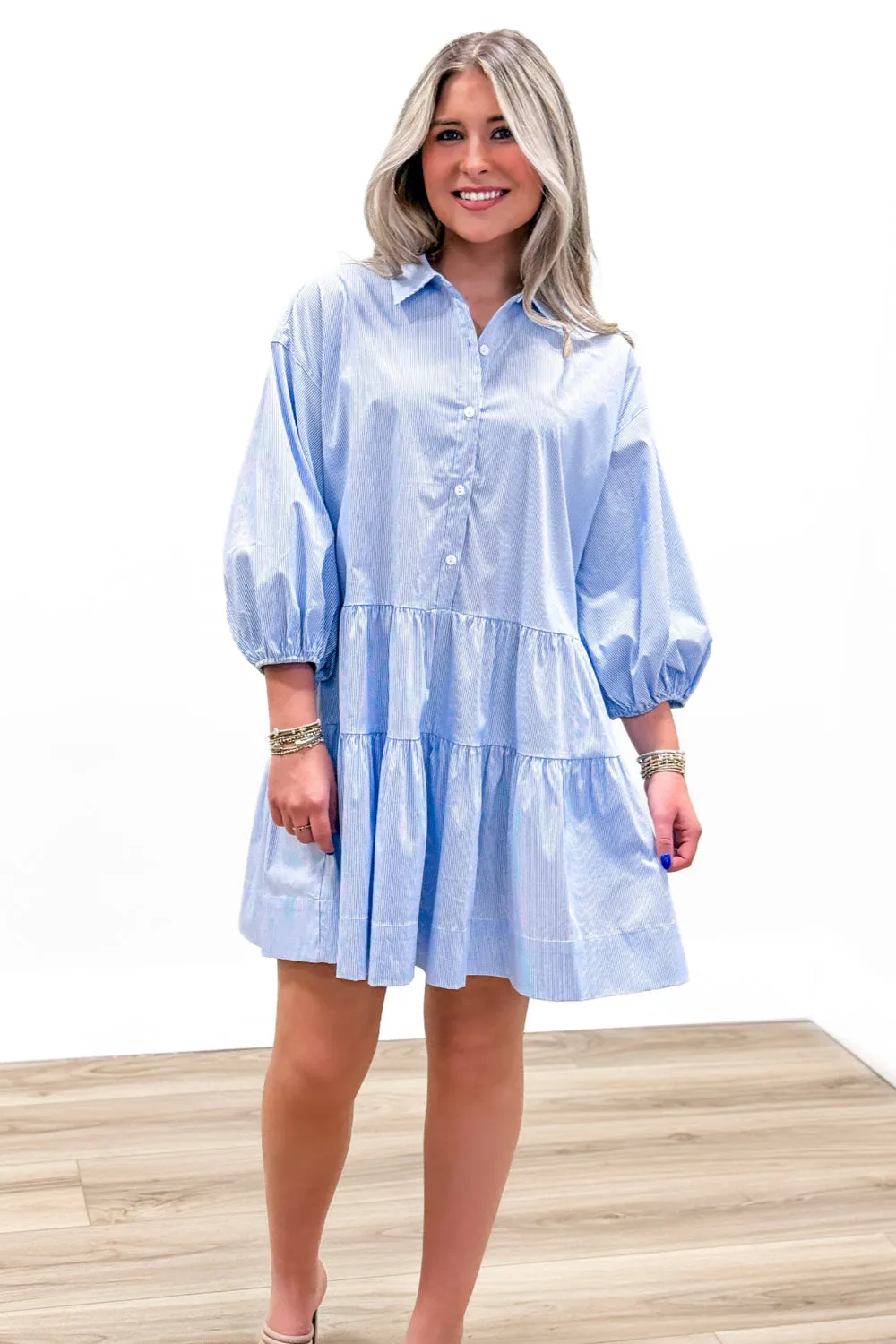 Boat Days Ahead Striped Tiered Dress - Blue/White