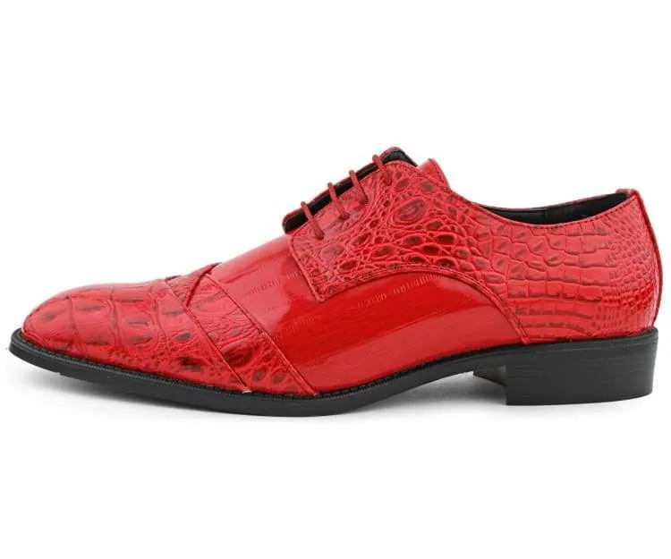 Bolano Bandit Red Men's Oxford Dress Shoes Croco