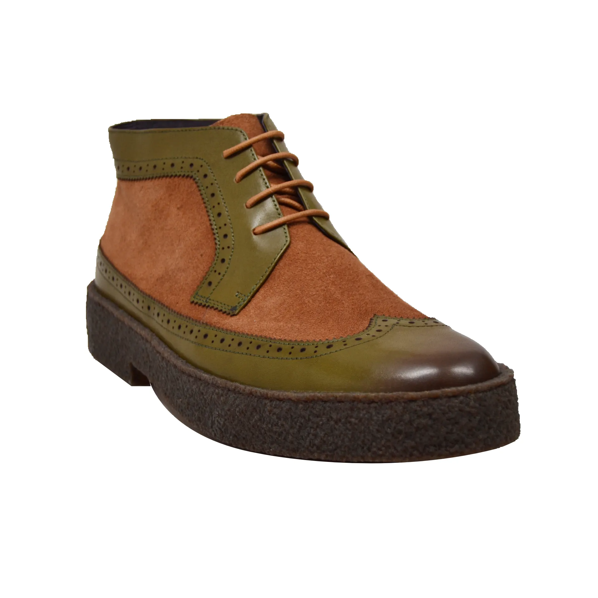 British Walkers Custom Made Original Playboy Wingtips Men's Green Leather and Brown Suede High Tops