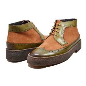 British Walkers Custom Made Original Playboy Wingtips Men's Green Leather and Brown Suede High Tops