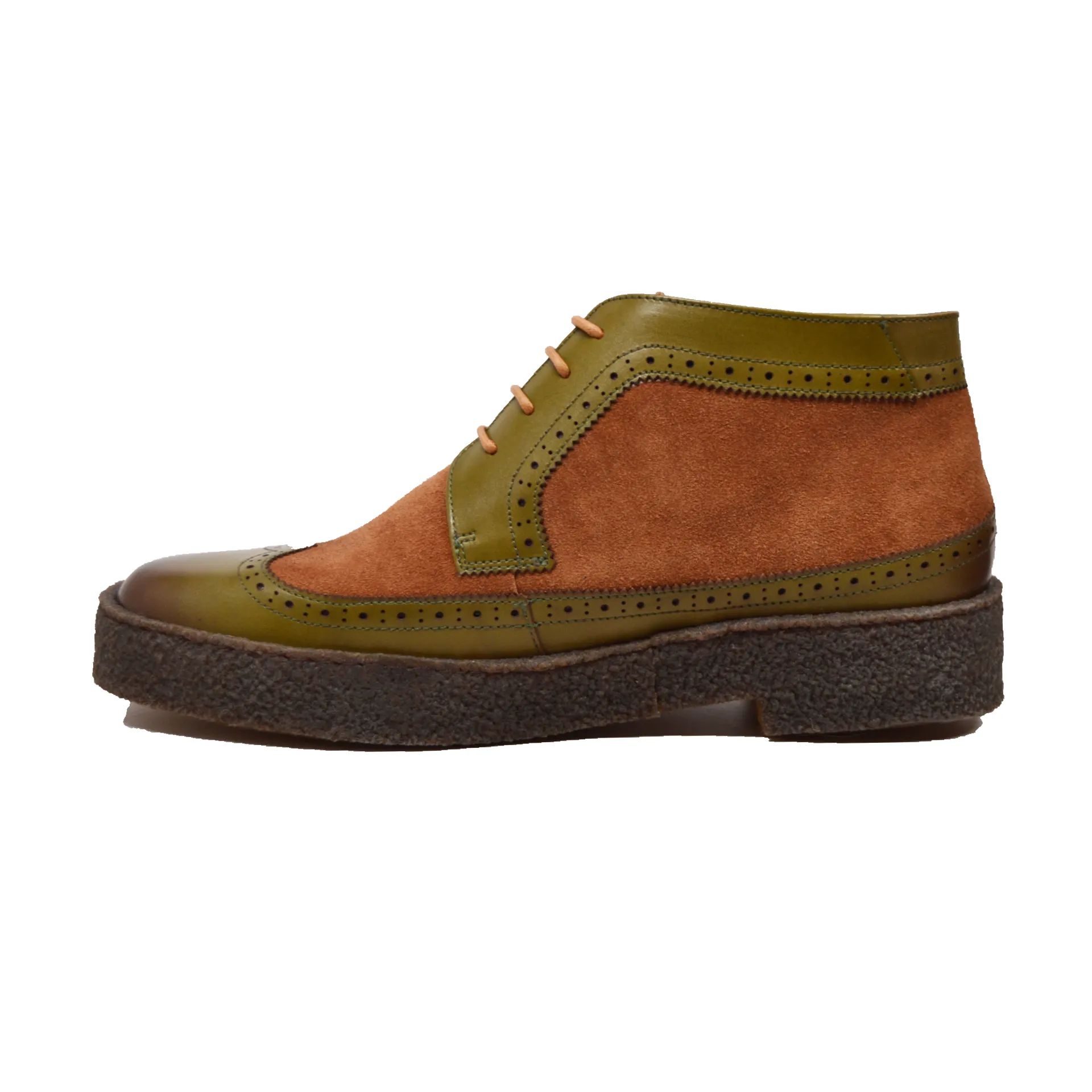 British Walkers Custom Made Original Playboy Wingtips Men's Green Leather and Brown Suede High Tops