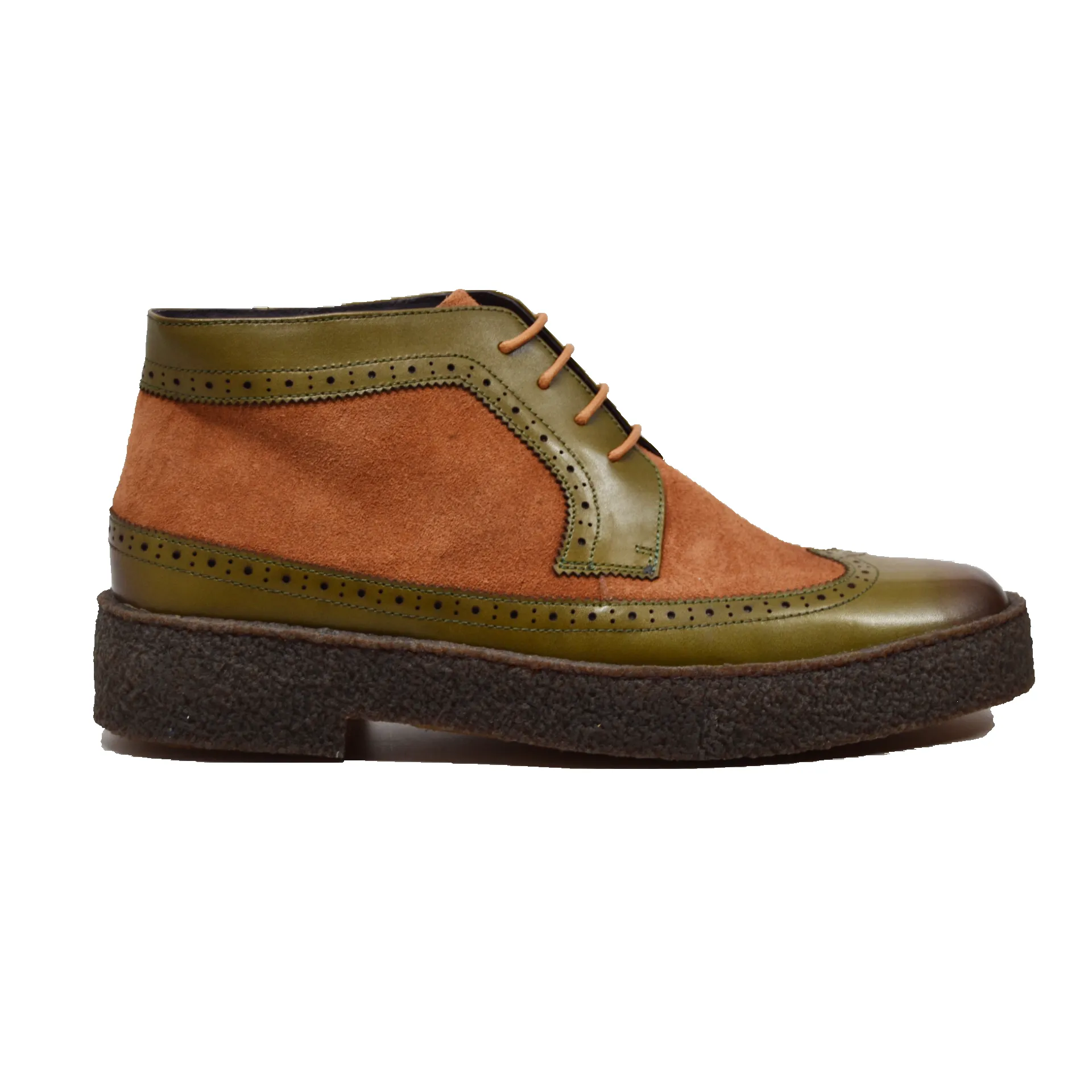 British Walkers Custom Made Original Playboy Wingtips Men's Green Leather and Brown Suede High Tops