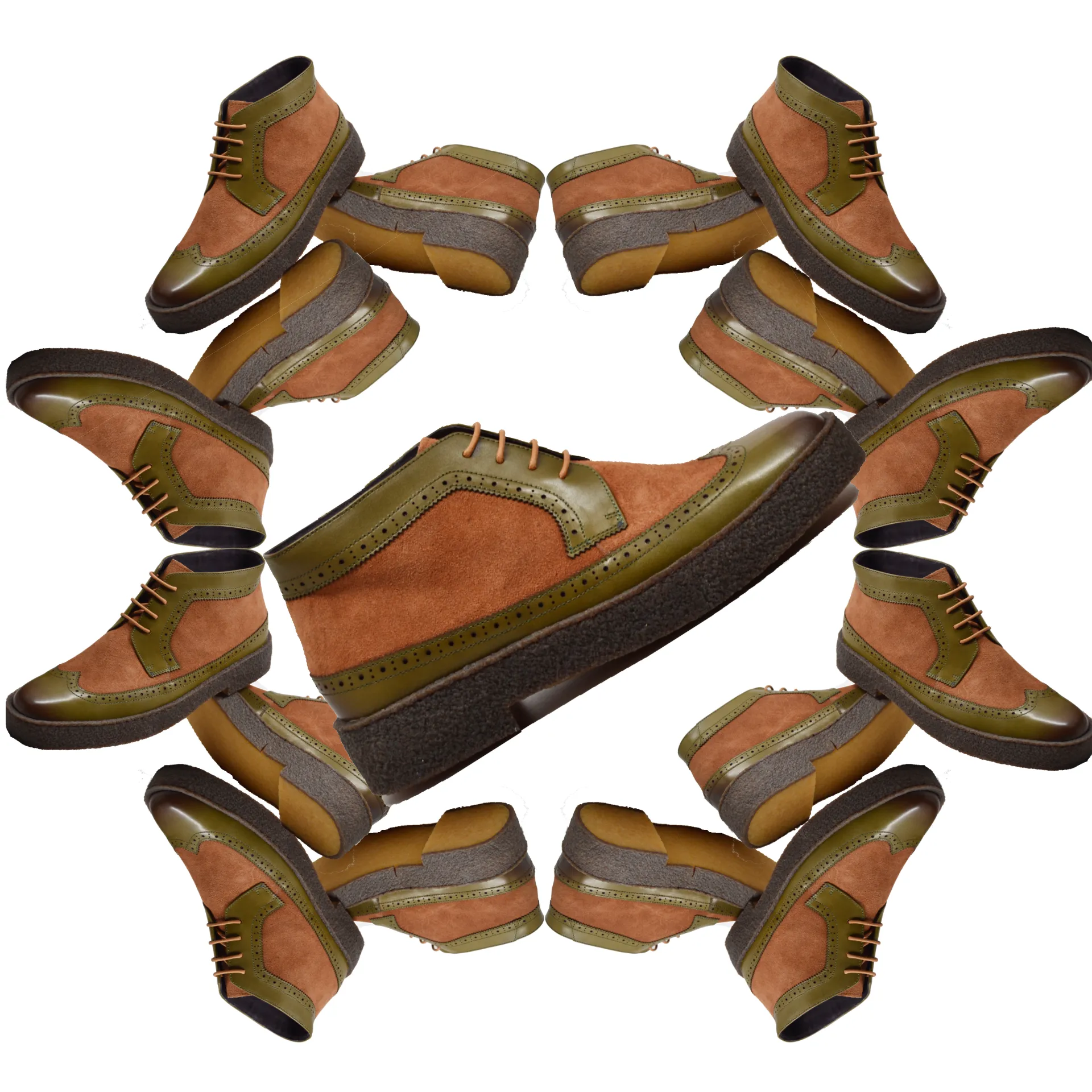 British Walkers Custom Made Original Playboy Wingtips Men's Green Leather and Brown Suede High Tops