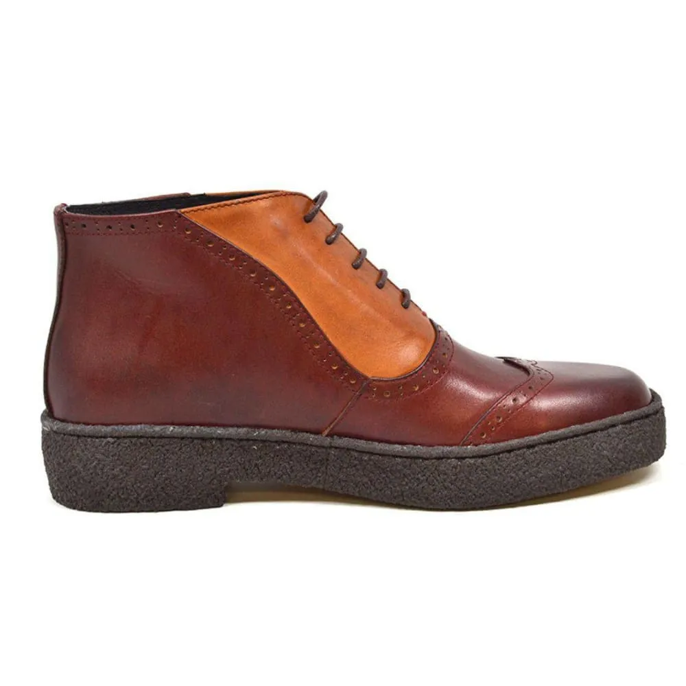 British Walkers Playboy Original Custom Made Men's Two Tone Oxblood Tan Leather High Top Wingtips