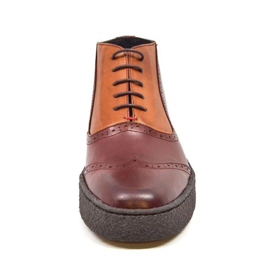 British Walkers Playboy Original Custom Made Men's Two Tone Oxblood Tan Leather High Top Wingtips