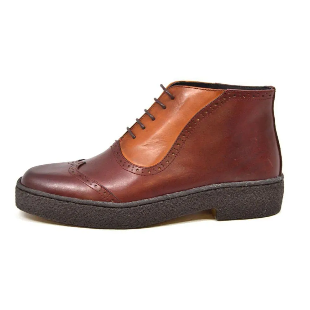 British Walkers Playboy Original Custom Made Men's Two Tone Oxblood Tan Leather High Top Wingtips