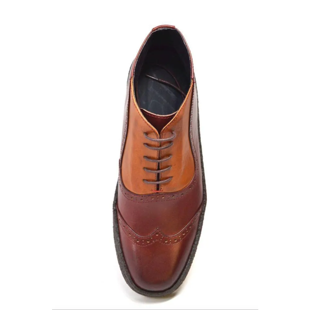 British Walkers Playboy Original Custom Made Men's Two Tone Oxblood Tan Leather High Top Wingtips