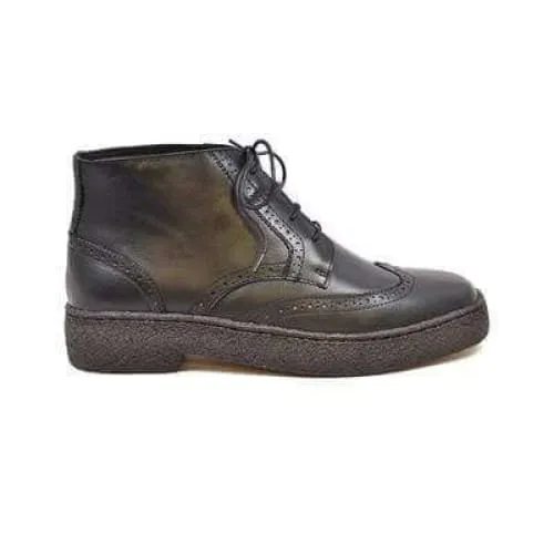 British Walkers Playboy Wingtips Custom Made Men's Premium Black Leather High Top Boots