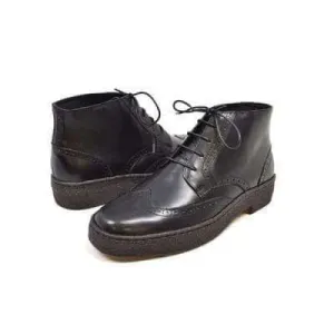 British Walkers Playboy Wingtips Custom Made Men's Premium Black Leather High Top Boots
