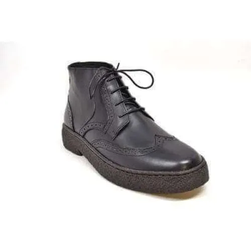 British Walkers Playboy Wingtips Custom Made Men's Premium Black Leather High Top Boots