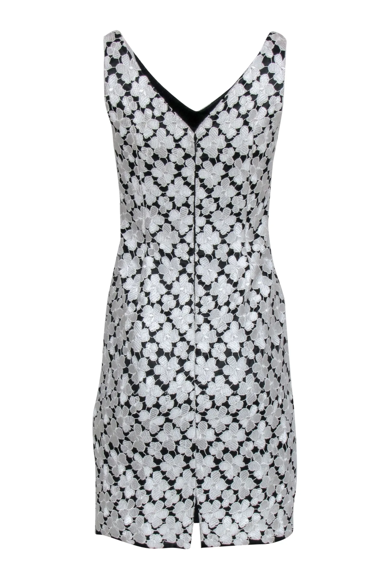 Carmen Marc Valvo - White & Black Floral Lace Sleeveless Sheath Dress Sz 2