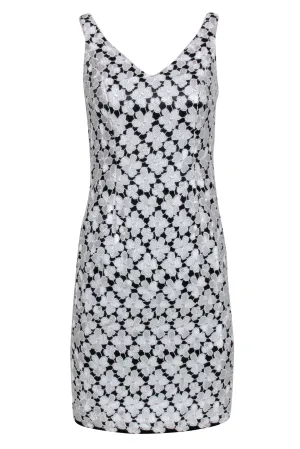 Carmen Marc Valvo - White & Black Floral Lace Sleeveless Sheath Dress Sz 2