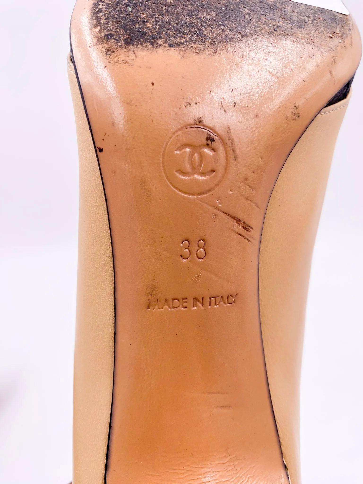 Chanel Beige Pump with Black Quilted Toe