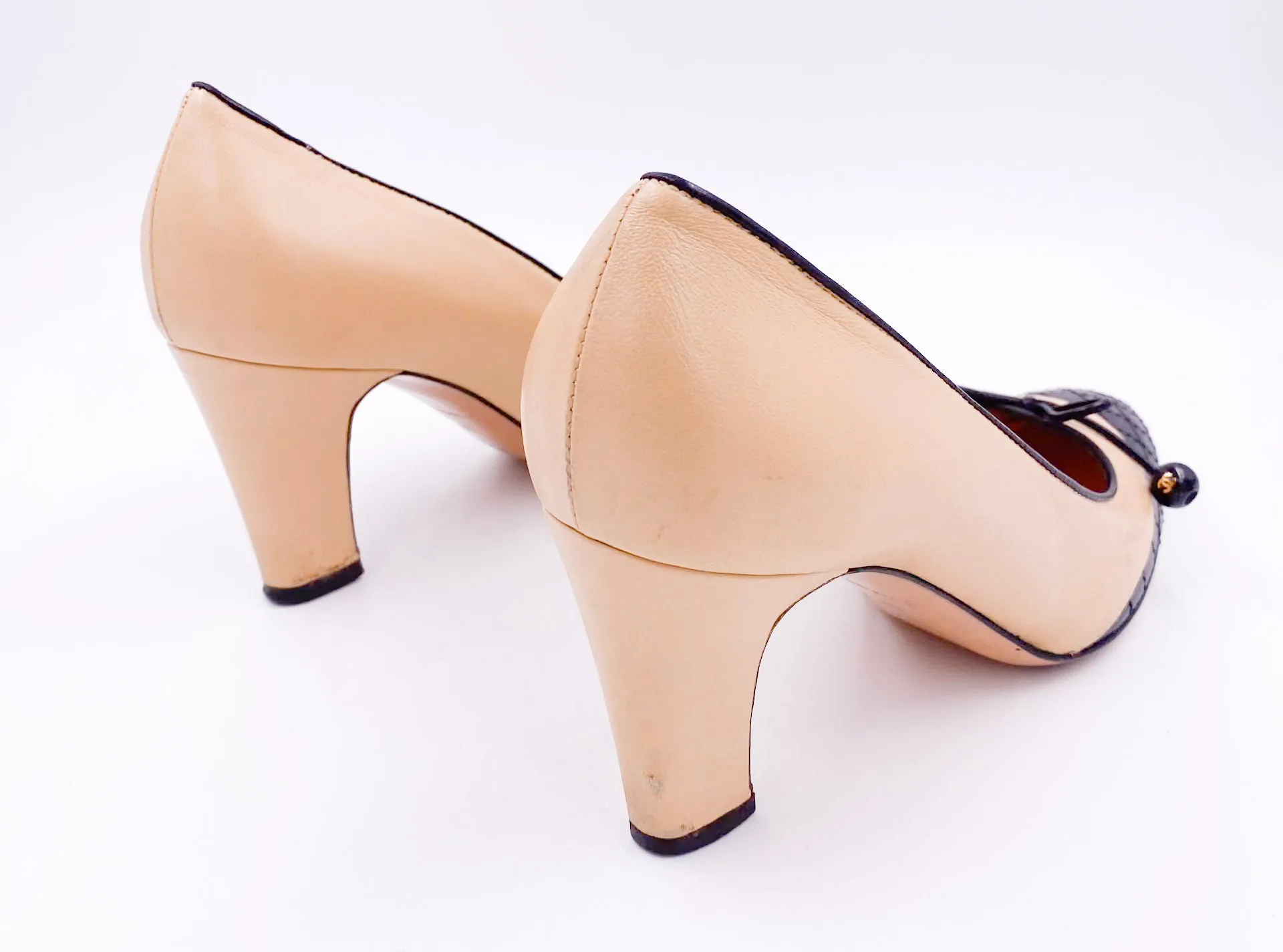 Chanel Beige Pump with Black Quilted Toe