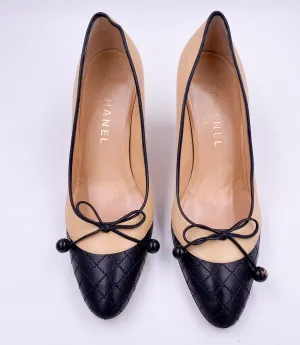 Chanel Beige Pump with Black Quilted Toe