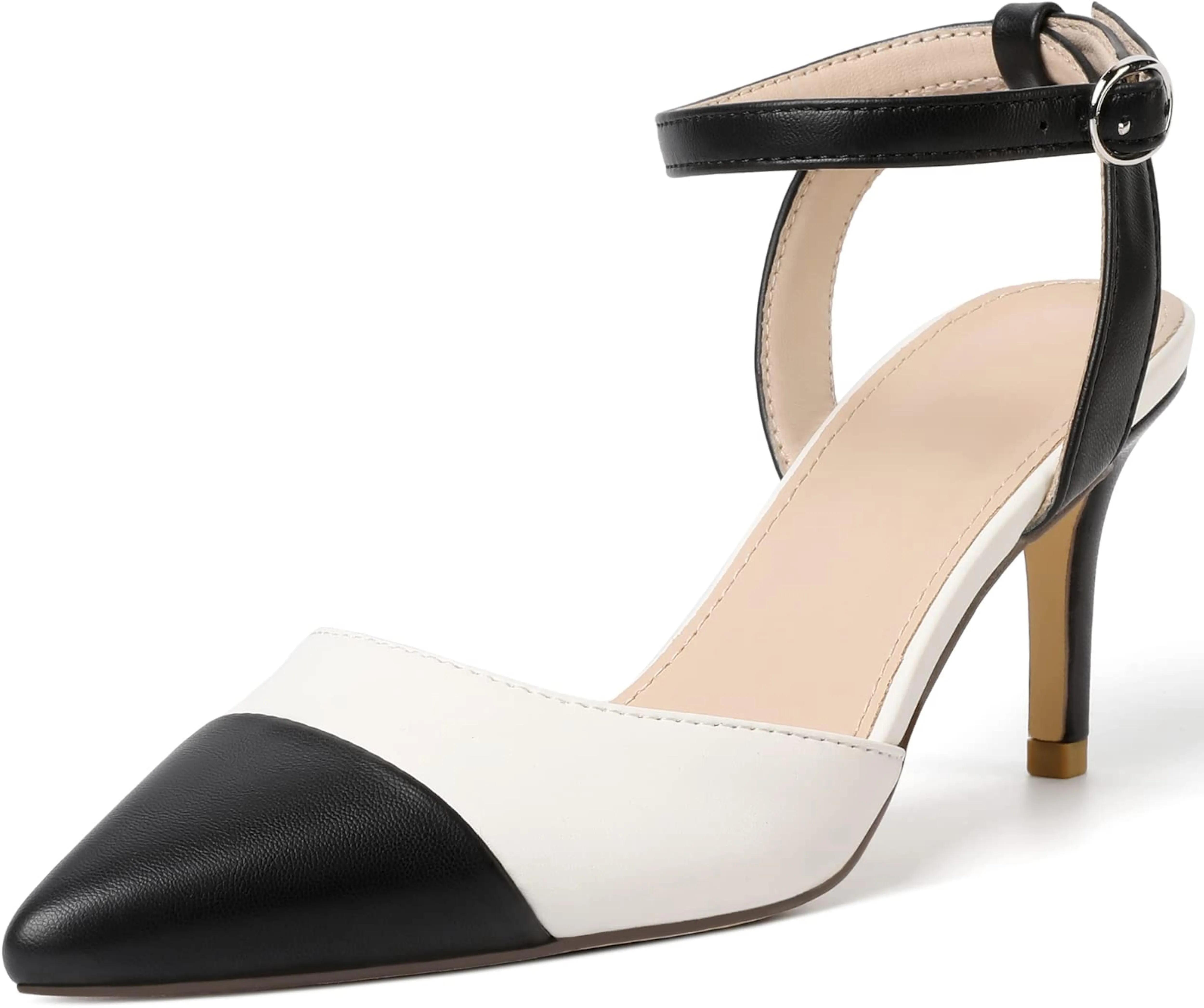 Chic White Ankle Strap Closed Toe 3 Inch Heels