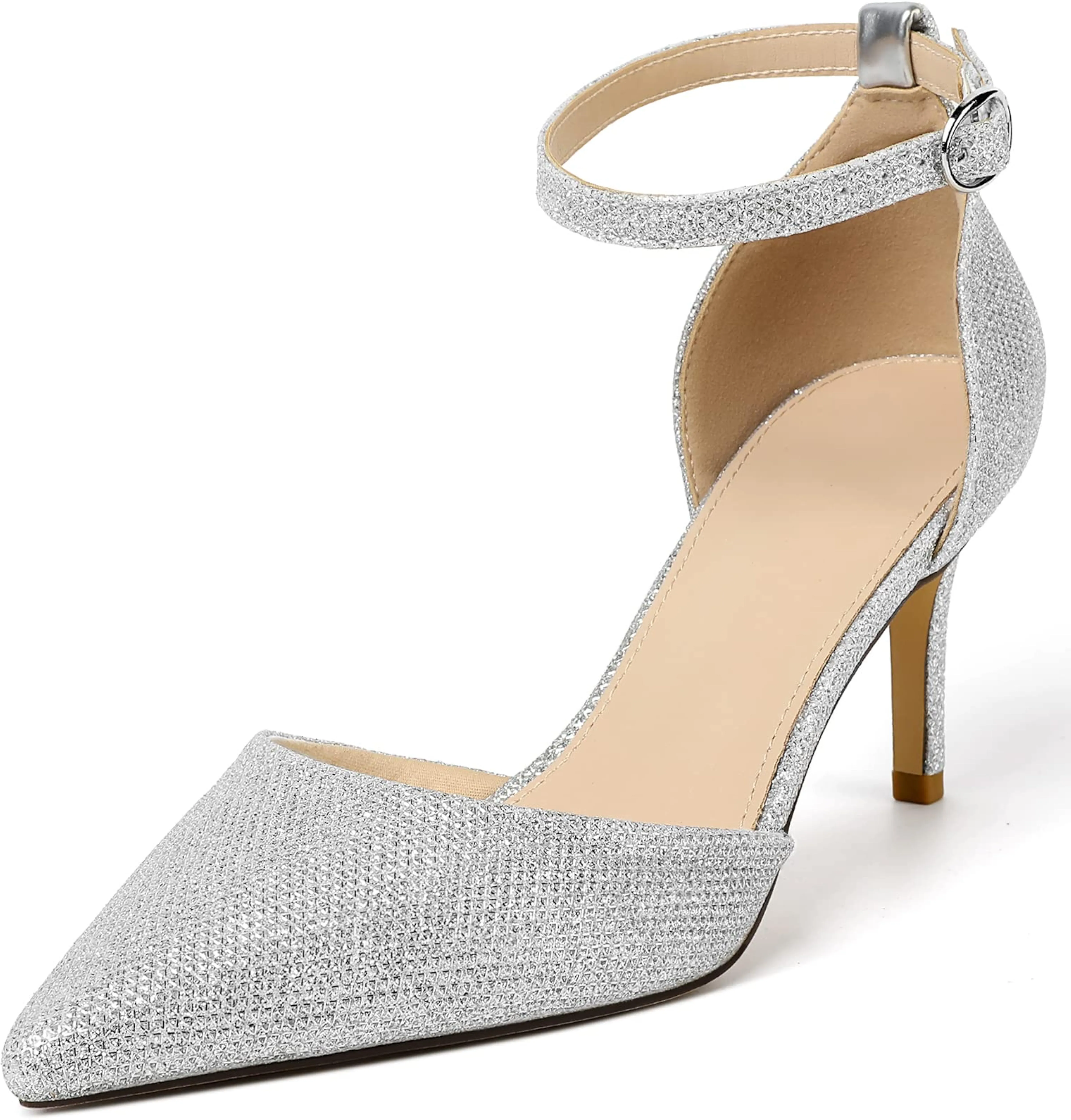 Chic White Ankle Strap Closed Toe 3 Inch Heels
