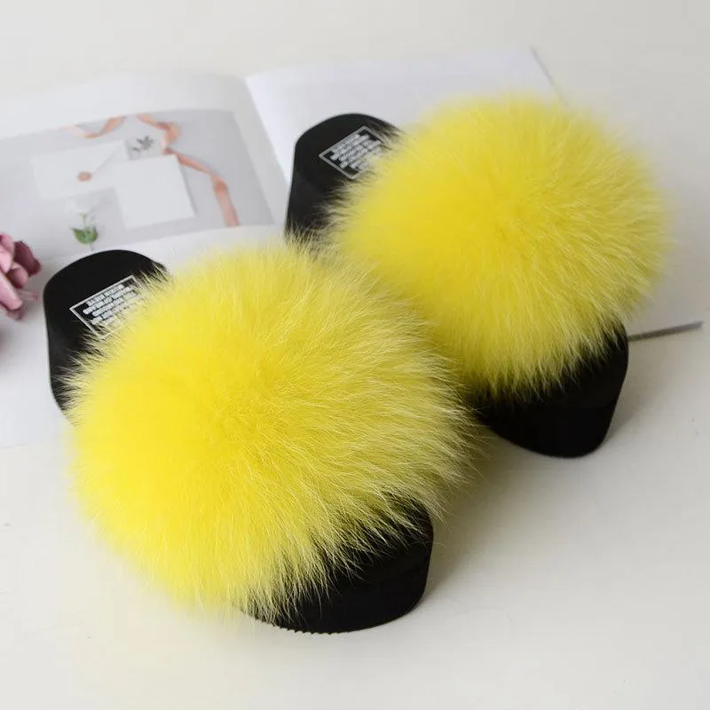 Chicvane Women's Solid Fox Fur Open Toe Fluffy Platform Slide Sleeper