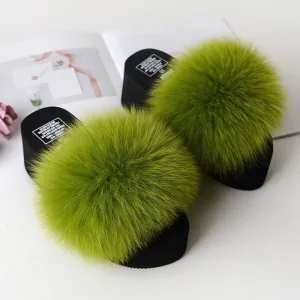 Chicvane Women's Solid Fox Fur Open Toe Fluffy Platform Slide Sleeper