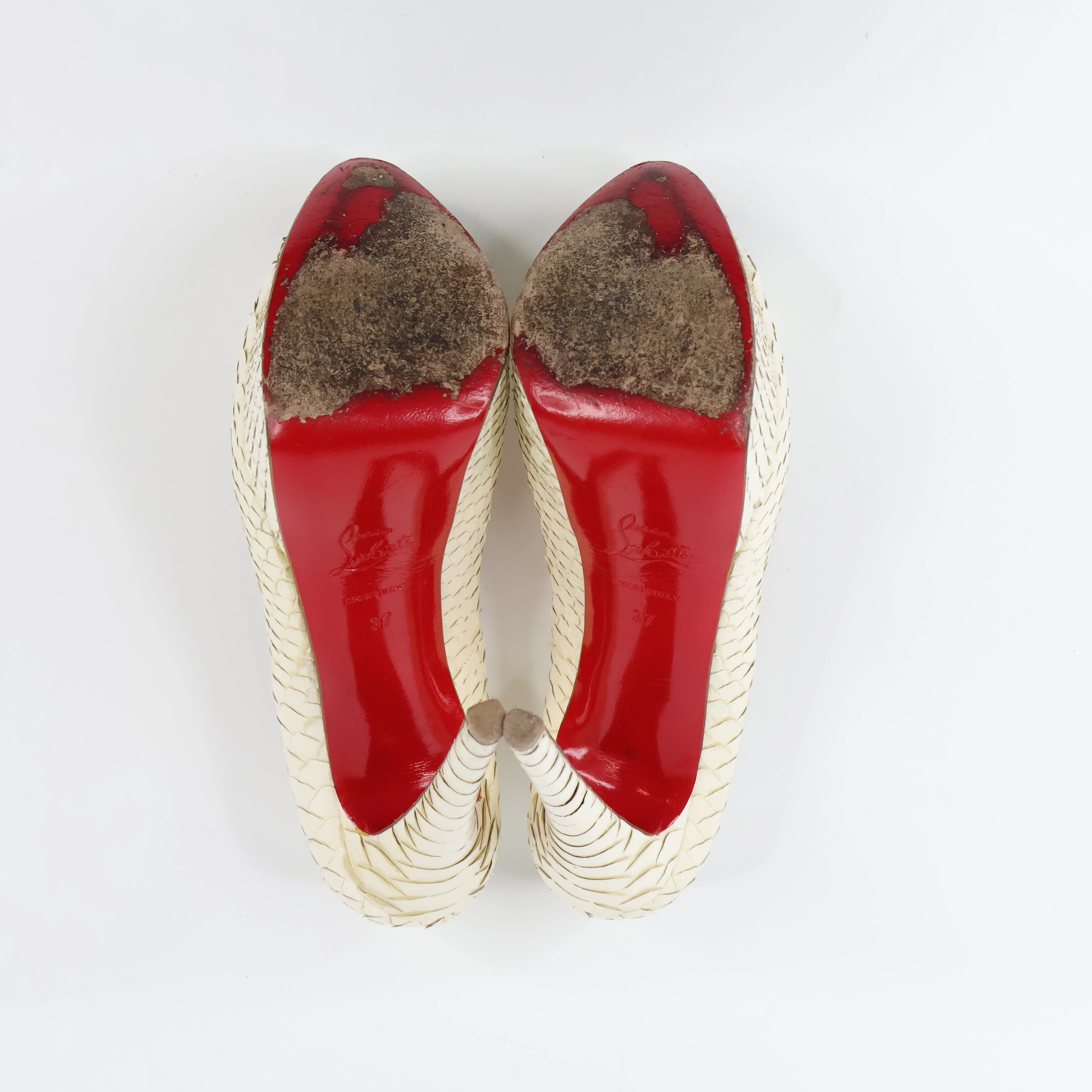Christian Louboutin Python Peep Toe Pumps White