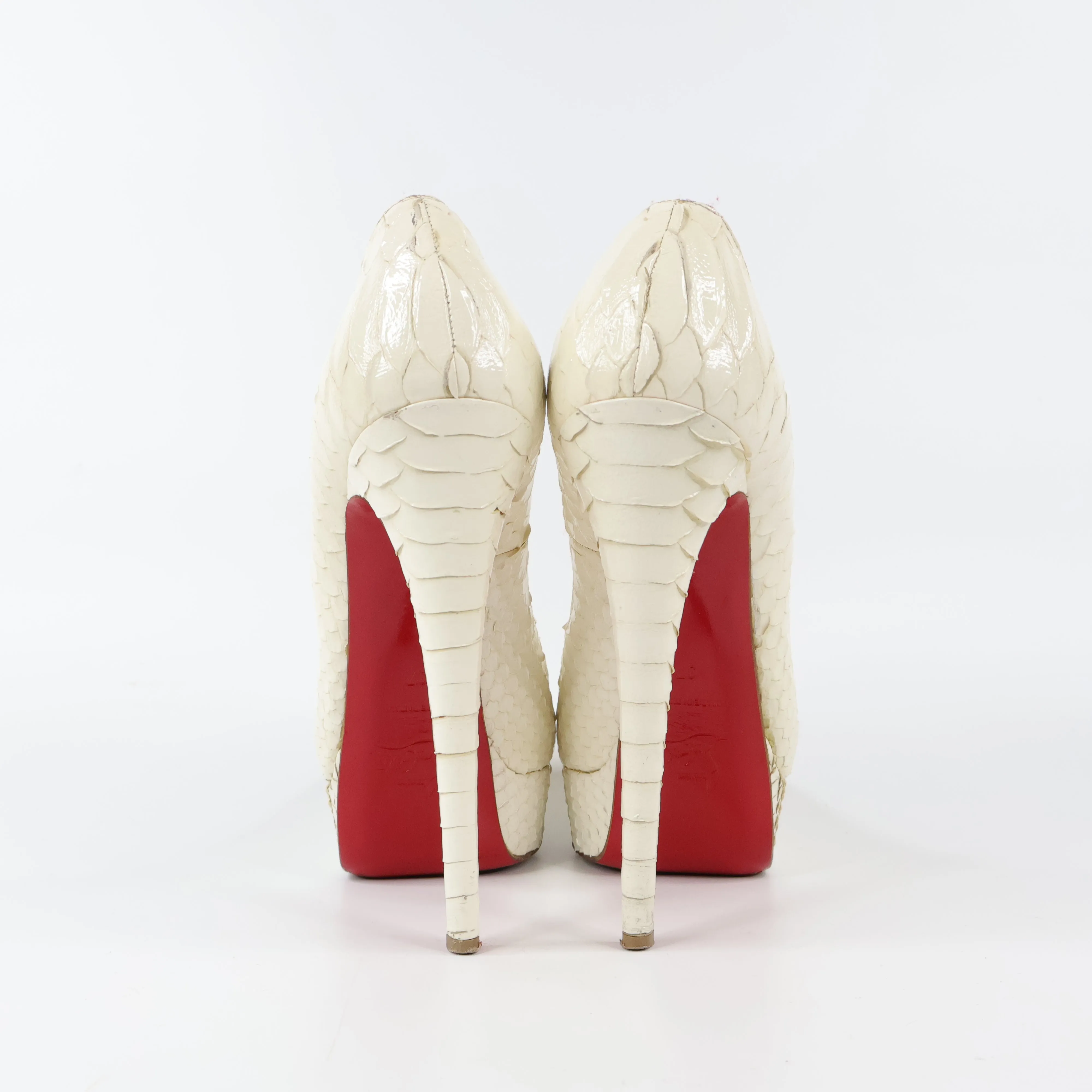 Christian Louboutin Python Peep Toe Pumps White