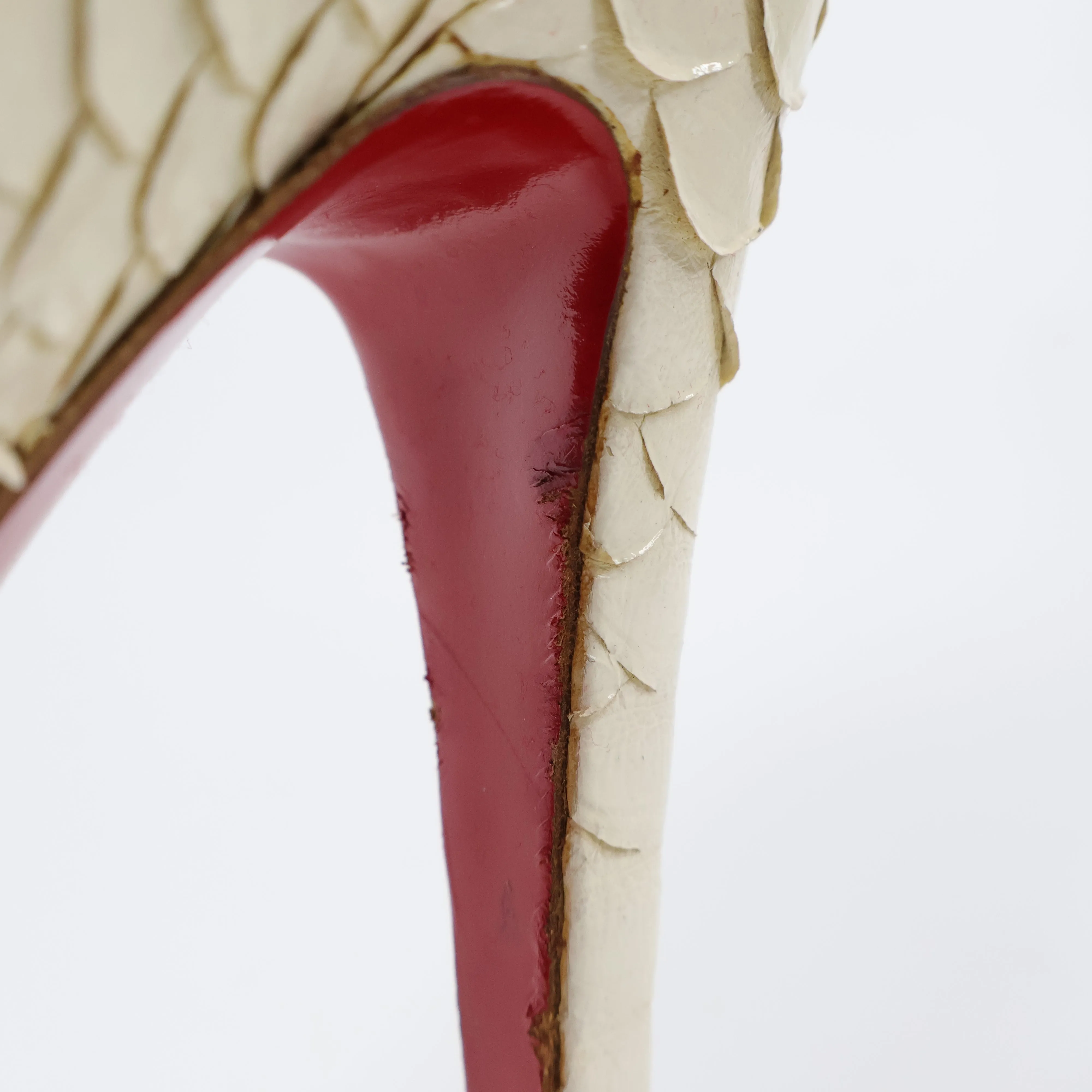 Christian Louboutin Python Peep Toe Pumps White