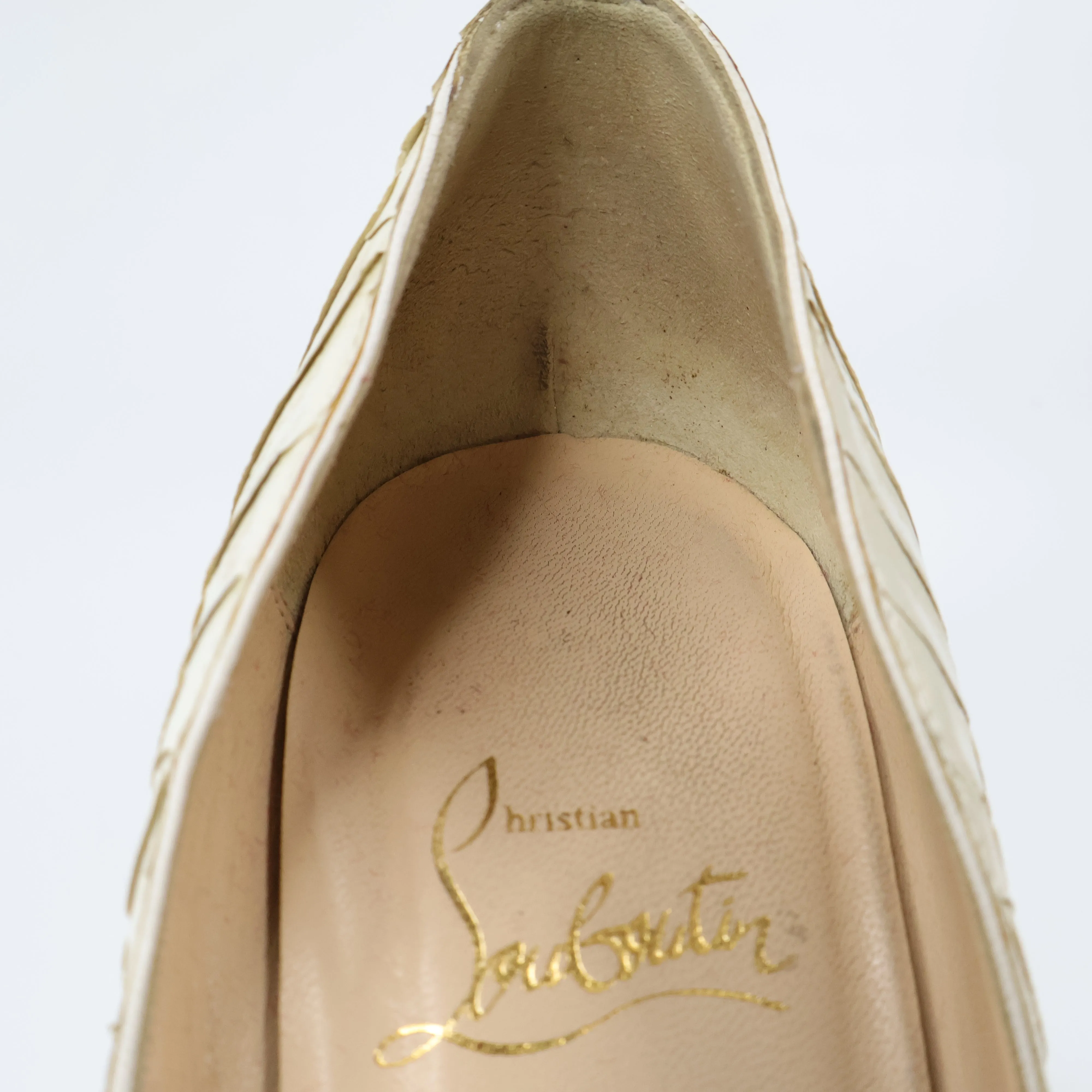 Christian Louboutin Python Peep Toe Pumps White