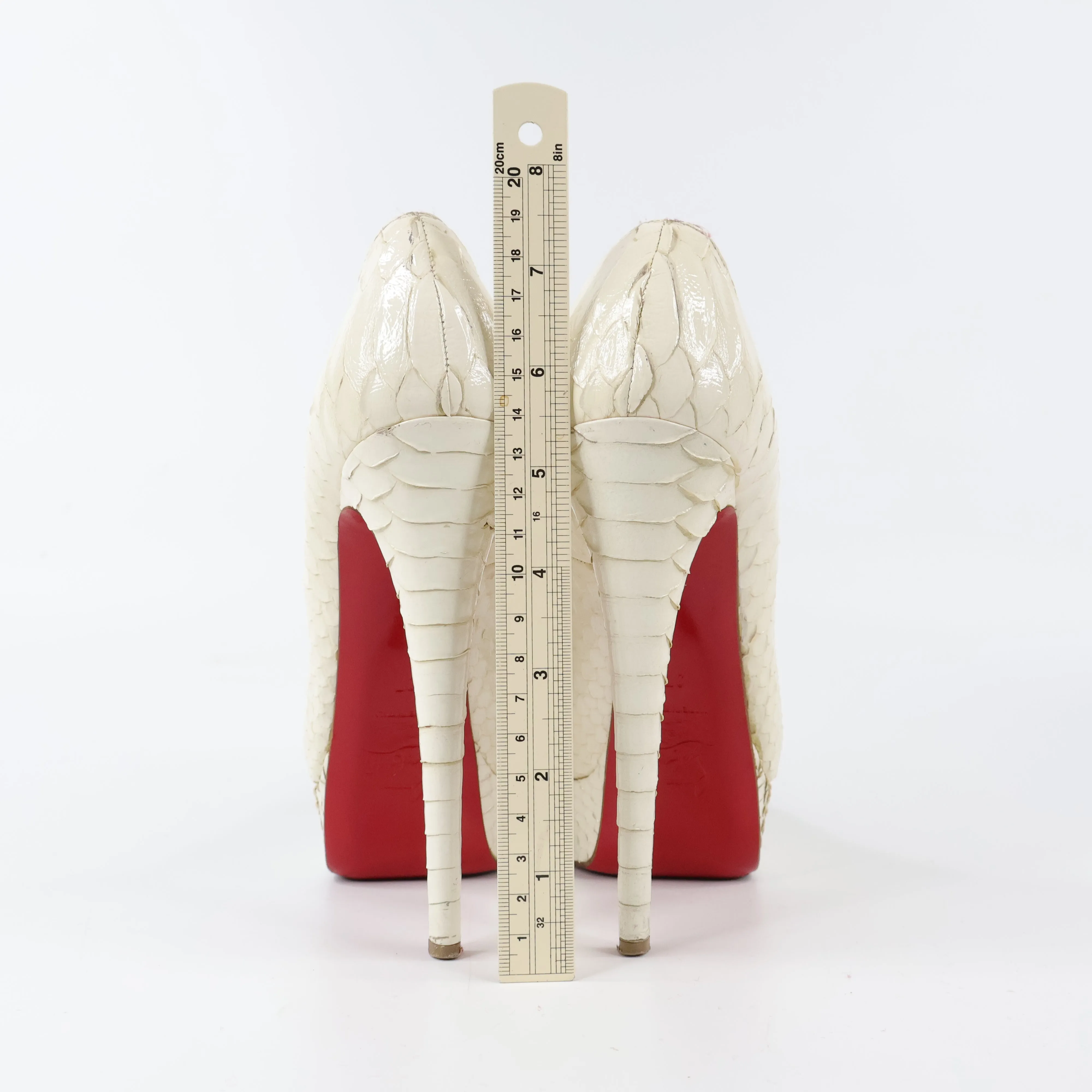 Christian Louboutin Python Peep Toe Pumps White