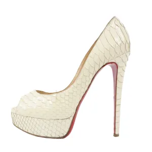 Christian Louboutin Python Peep Toe Pumps White