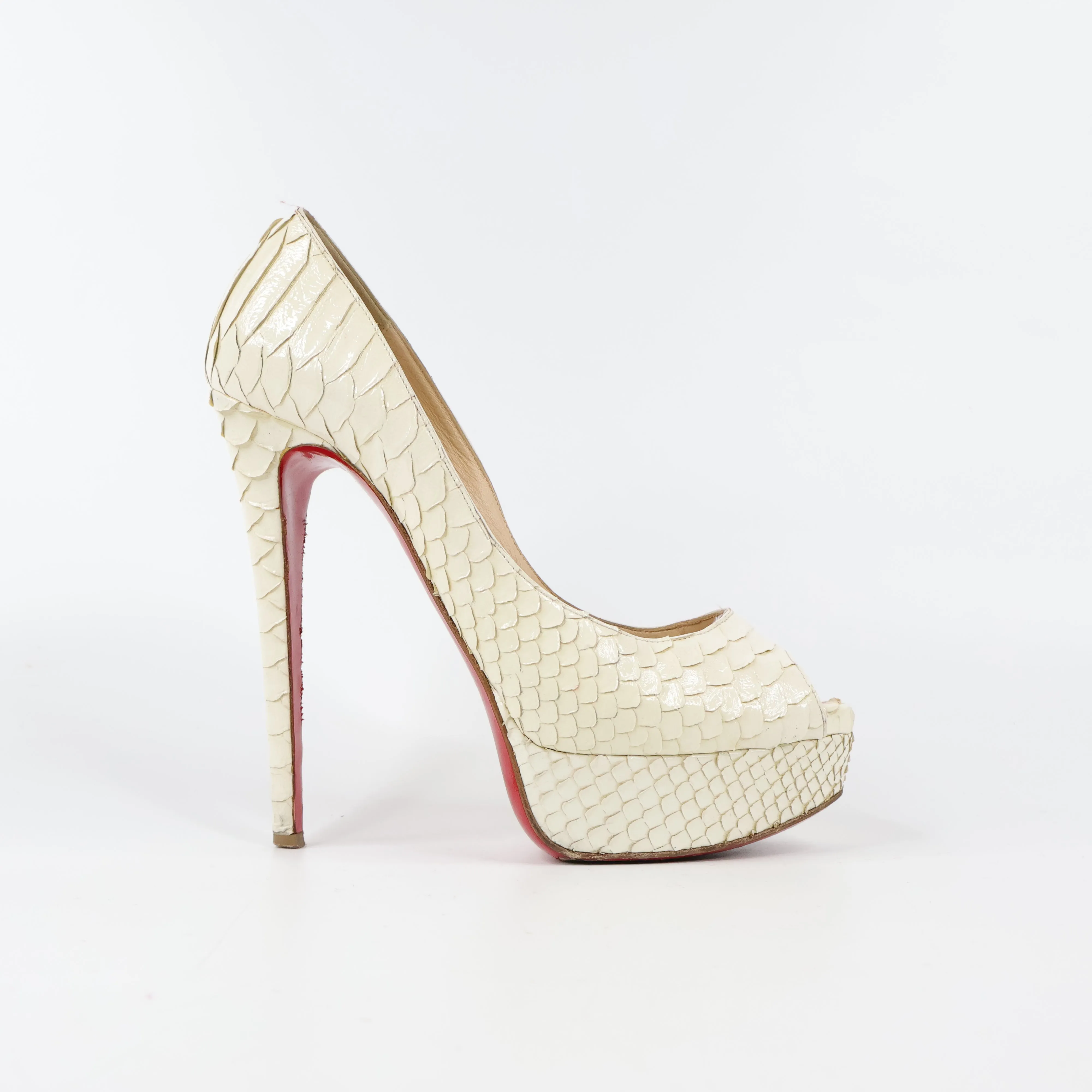 Christian Louboutin Python Peep Toe Pumps White