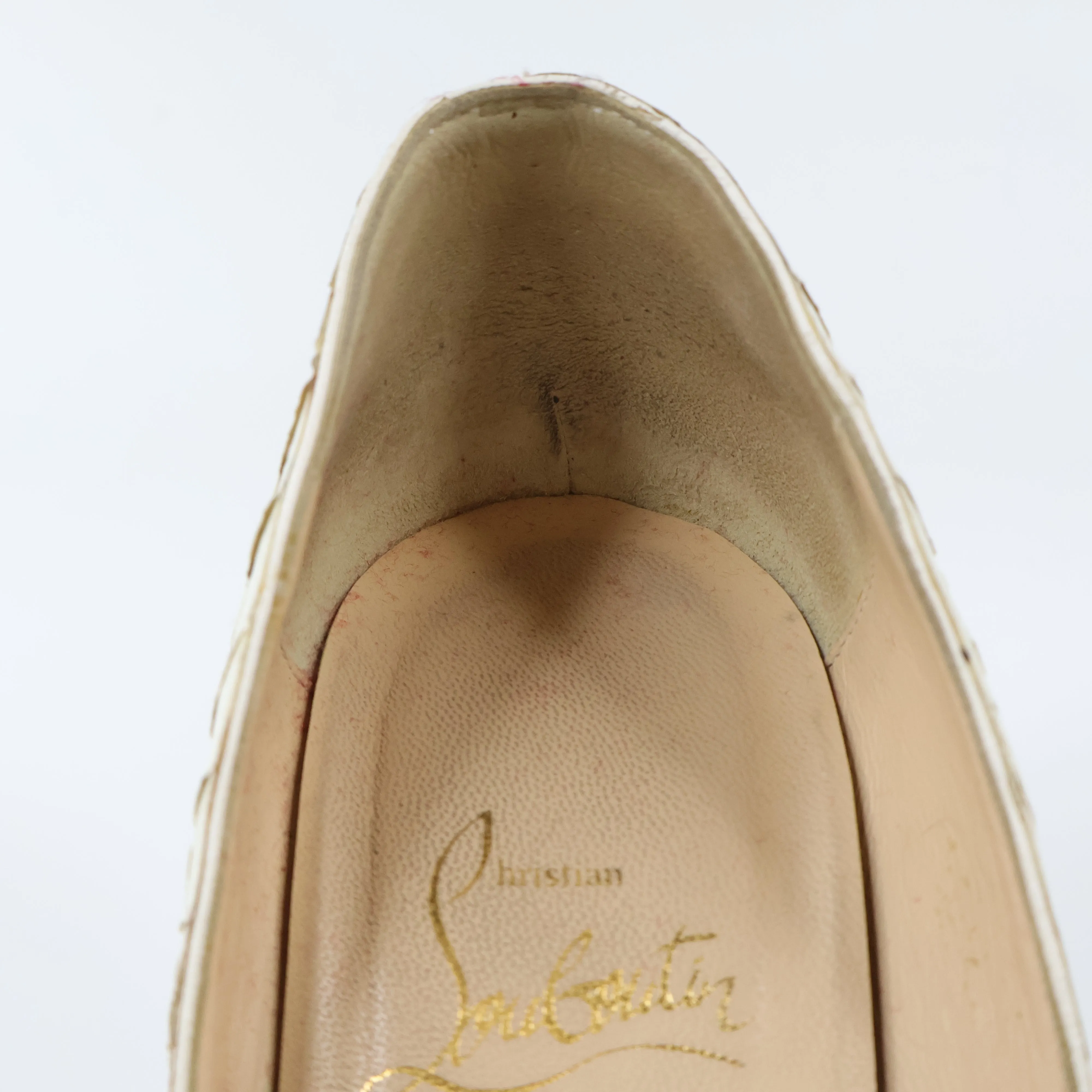 Christian Louboutin Python Peep Toe Pumps White