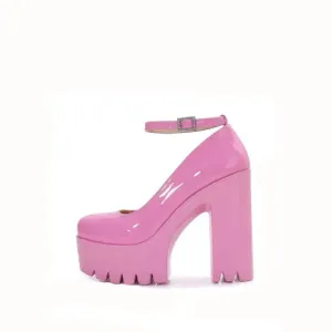 Chunky Square Heeled Ankle Strap Platform Pumps