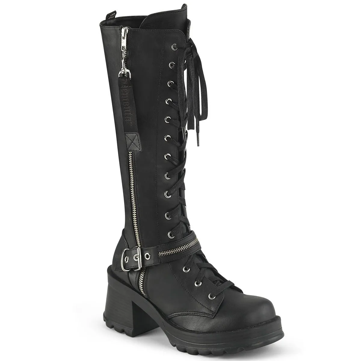 DemoniaCult Bratty 206 Womens 2 3/4 Inch Heel, Platform Front Lace Calf Length Boots