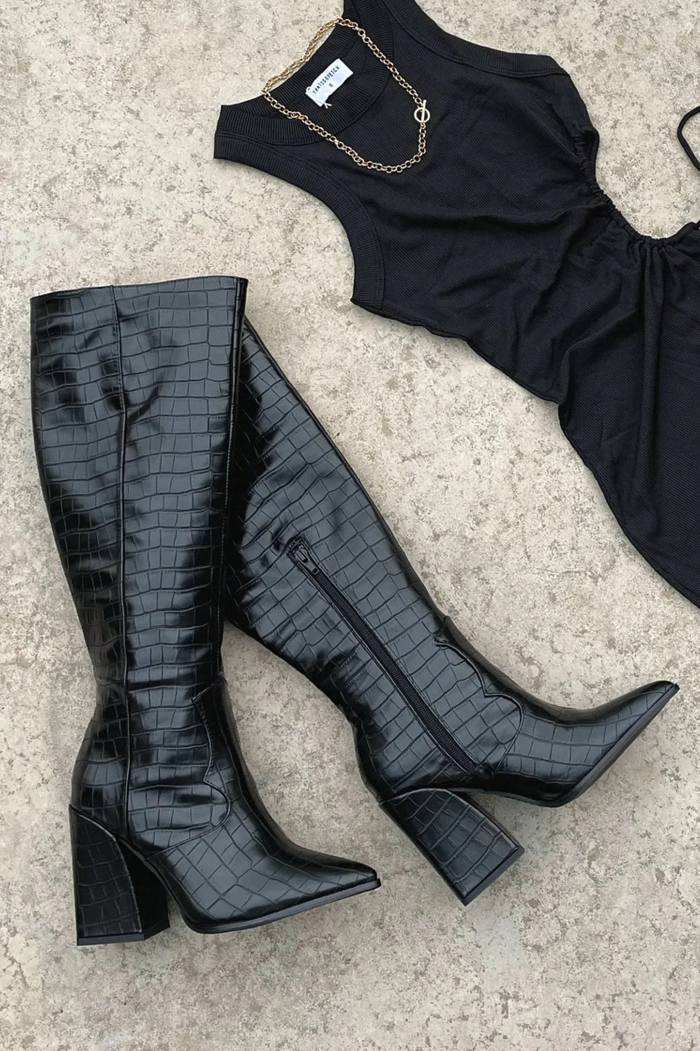 Edora Knee-High Boot - Black Croc