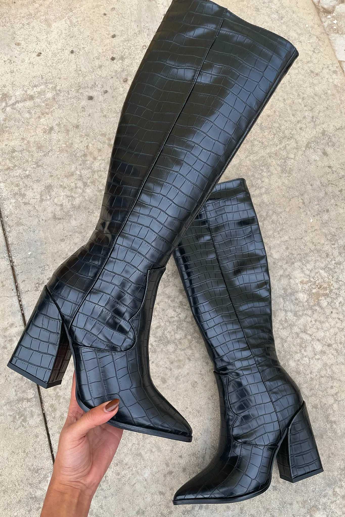 Edora Knee-High Boot - Black Croc
