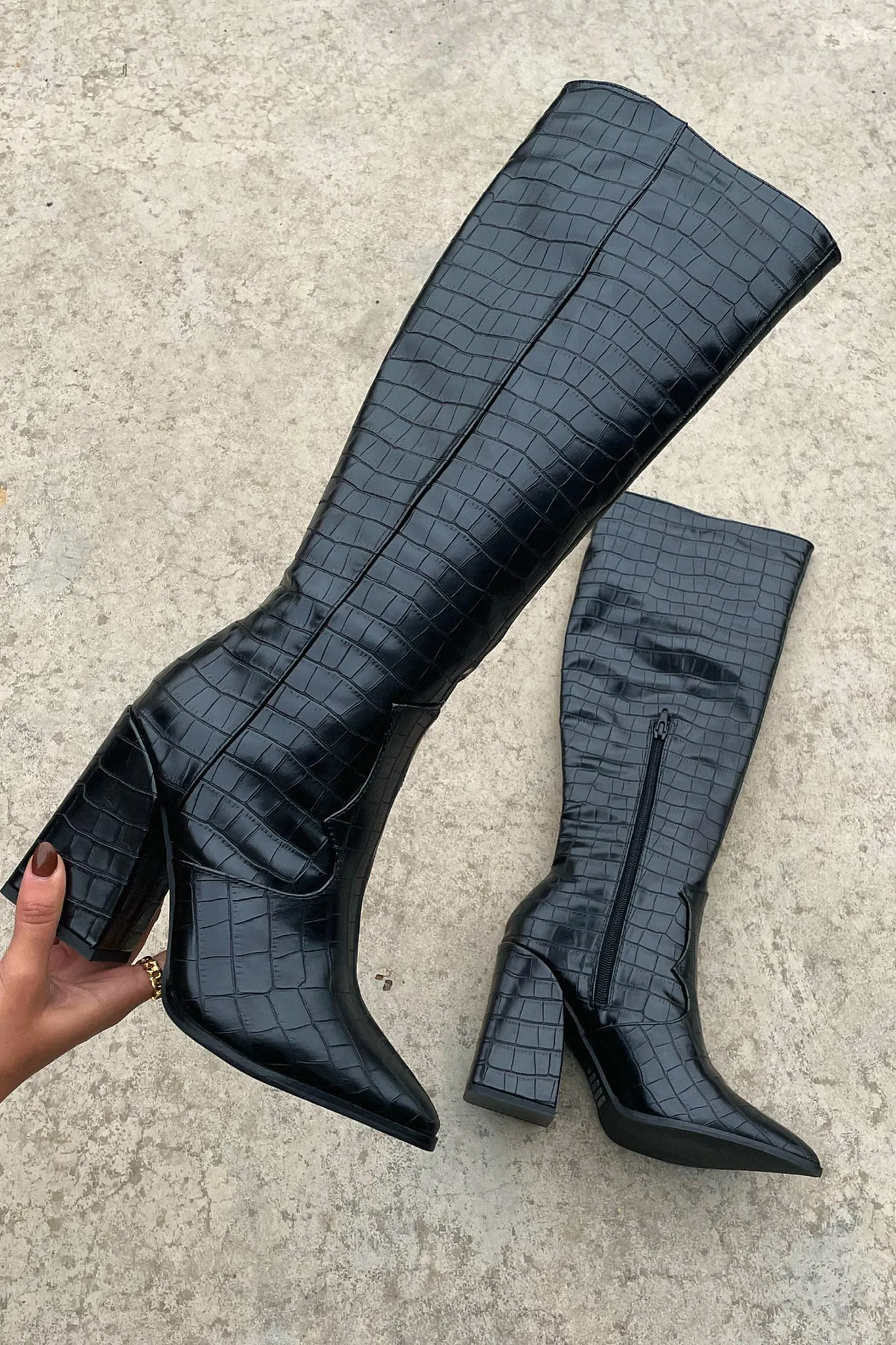 Edora Knee-High Boot - Black Croc