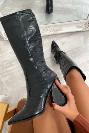 Edora Knee-High Boot - Black Croc